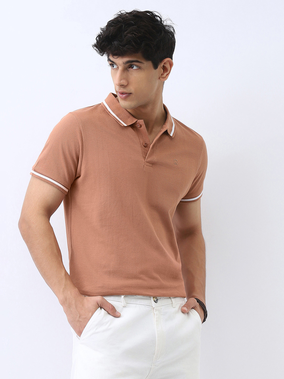Image of Urbano Fashion Solid Men Polo Neck Brown T-Shirt