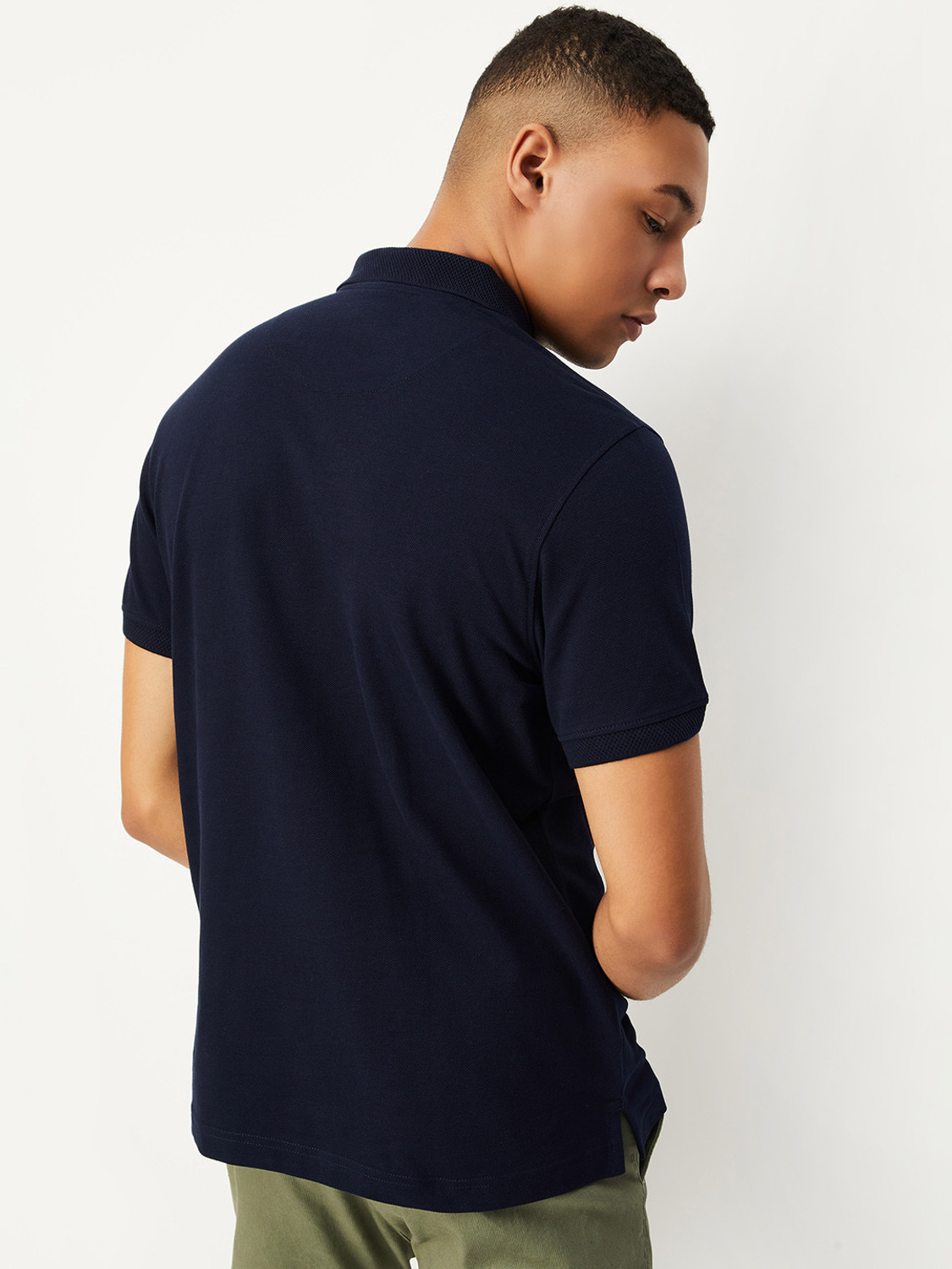 Image of MAX Printed Men Polo Neck Dark Blue T-Shirt