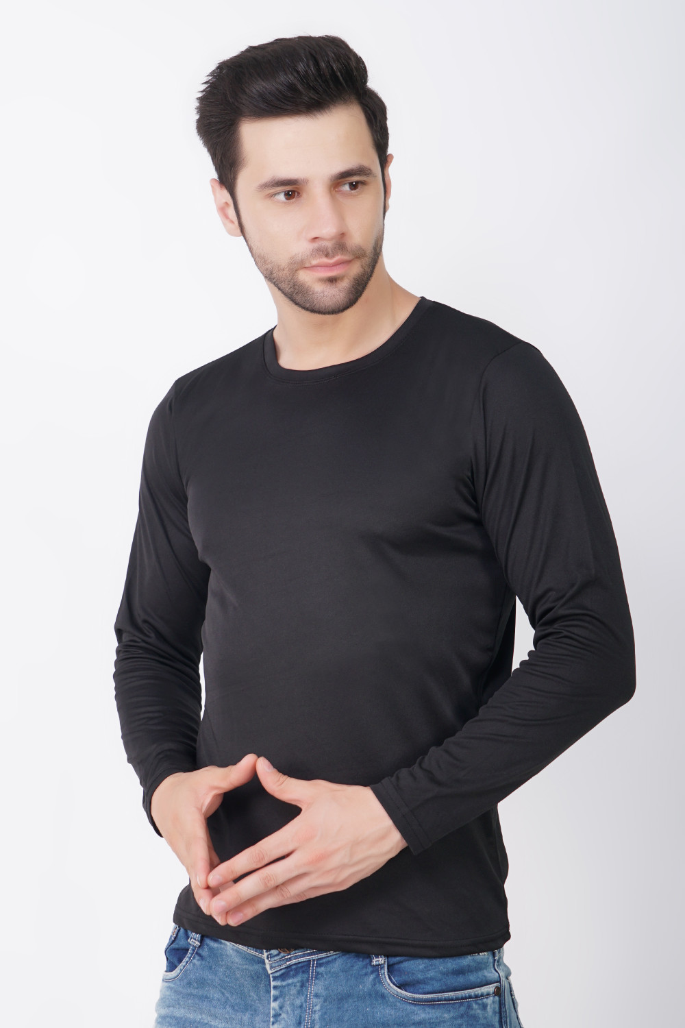 Image of KASPY Solid Men Round Neck Black T-Shirt