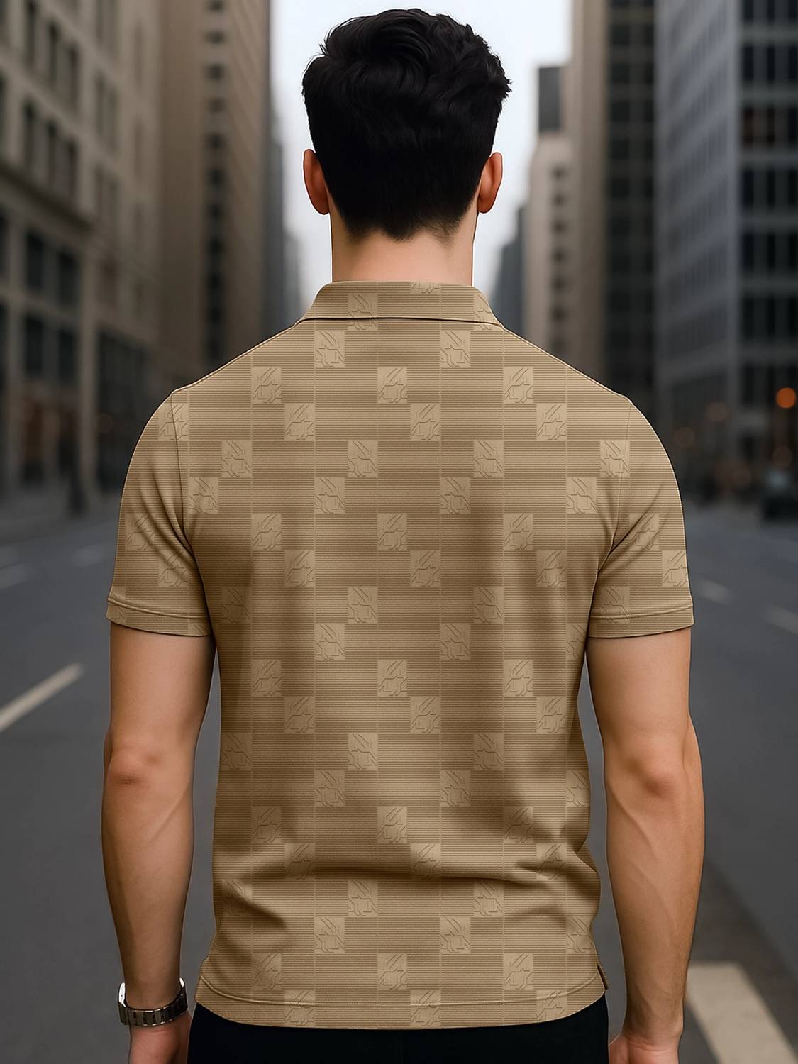 Jump Cuts Men Polo Neck Beige T-Shirt - Image 4
