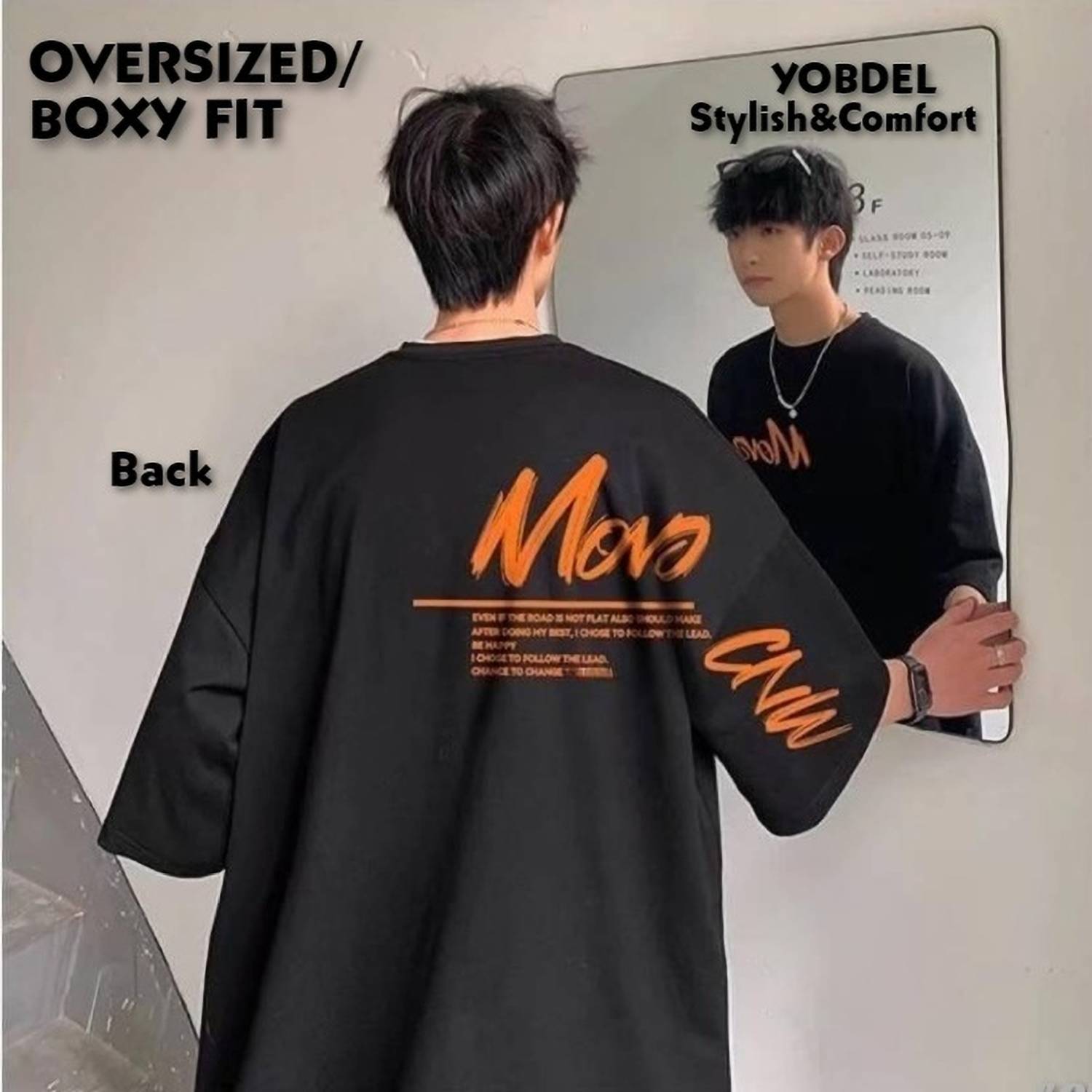 Yobdel Men Typography Round Neck Cotton Blend Black T-Shirt