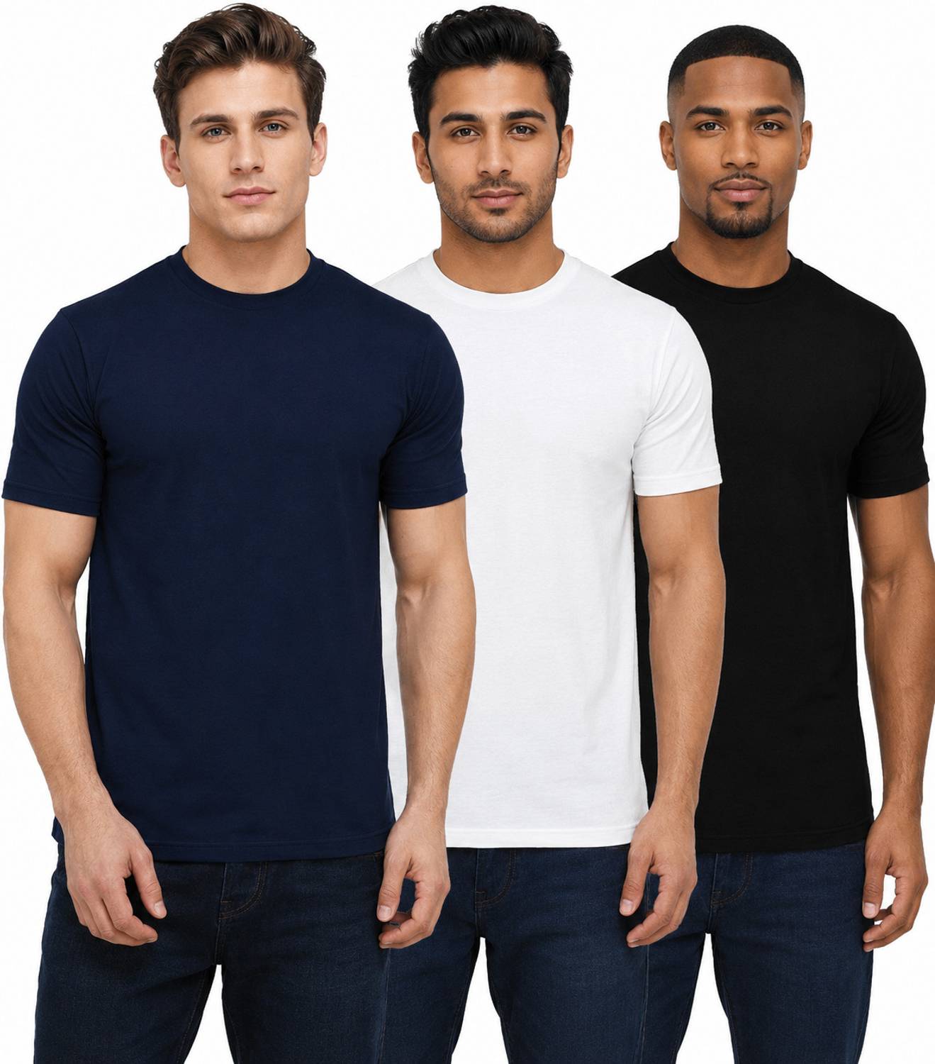 London Hills Men Round Neck Blue T-Shirt Pack of 3 - Image 1