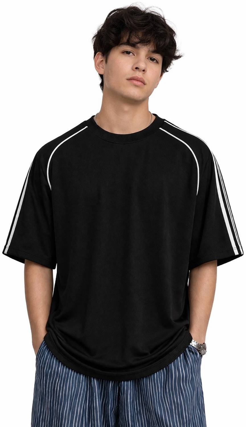 NetClick Striped Black Men Round Neck T-Shirt