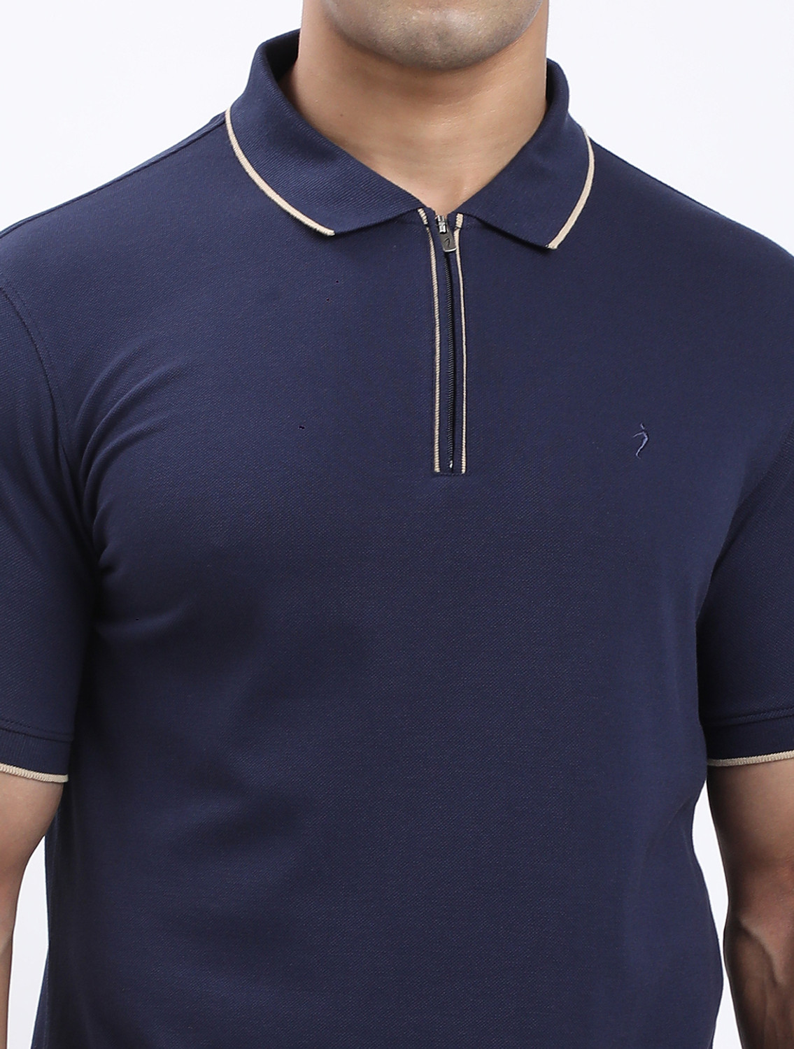Image of INDIAN TERRAIN Solid Men Polo Neck Blue T-Shirt