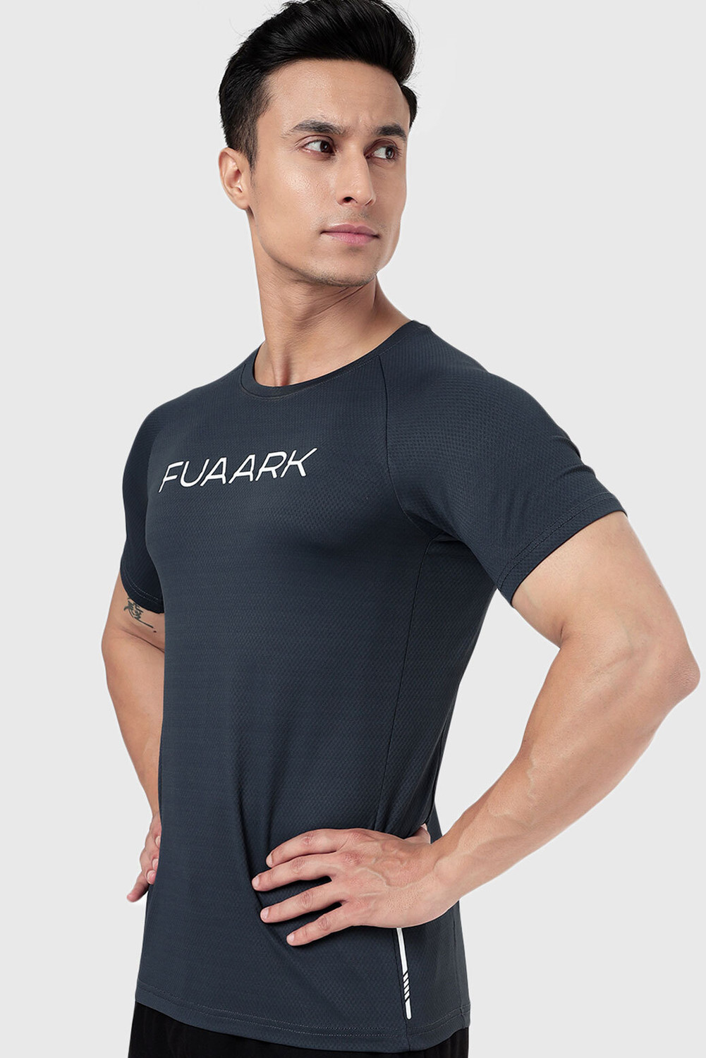 Image of FuaarK Typography Men Round Neck Dark Blue T-Shirt