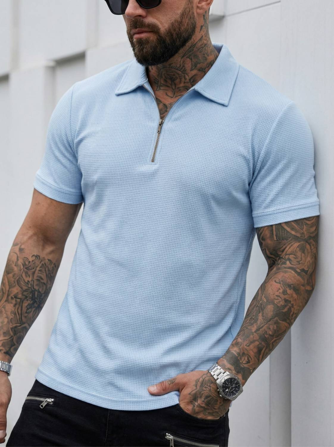 FLYIND VOGUE OUTFIT Men Self Design, Solid Polo Neck Polyester Li