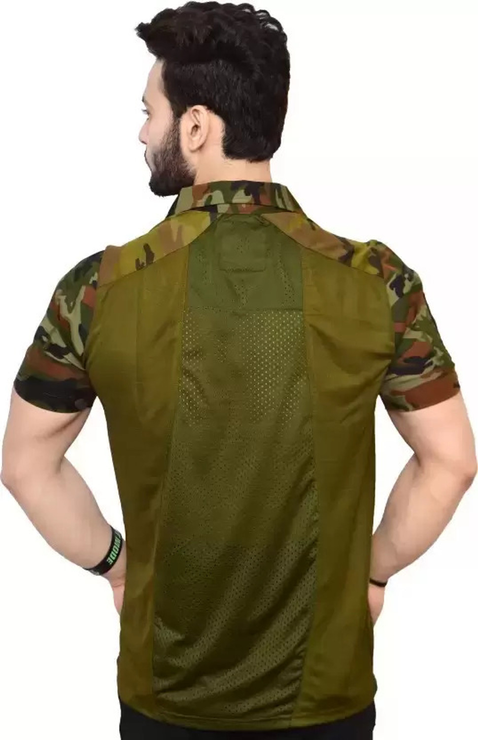 Image of Riya Gold Military Camouflage Men Polo Neck Green T-Shirt