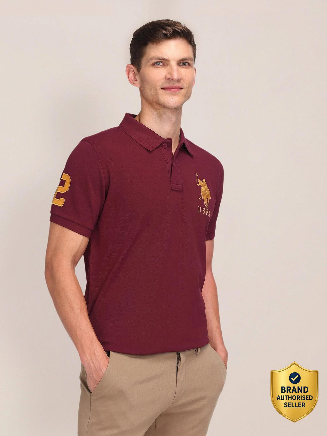 Image of U.S. POLO ASSN. Printed Men Polo Neck Maroon T-Shirt