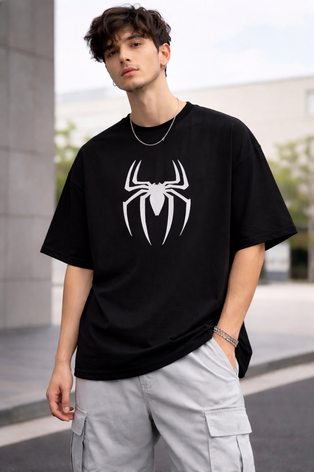Image of TENRUN Printed Men Round Neck Black T-Shirt