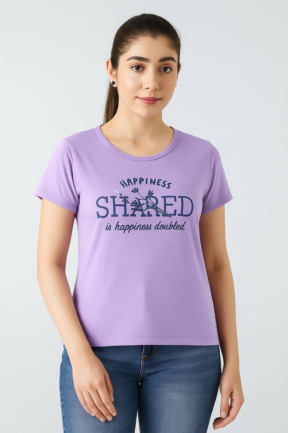 AWIBE Printed Women Round Neck Purple T-Shirt