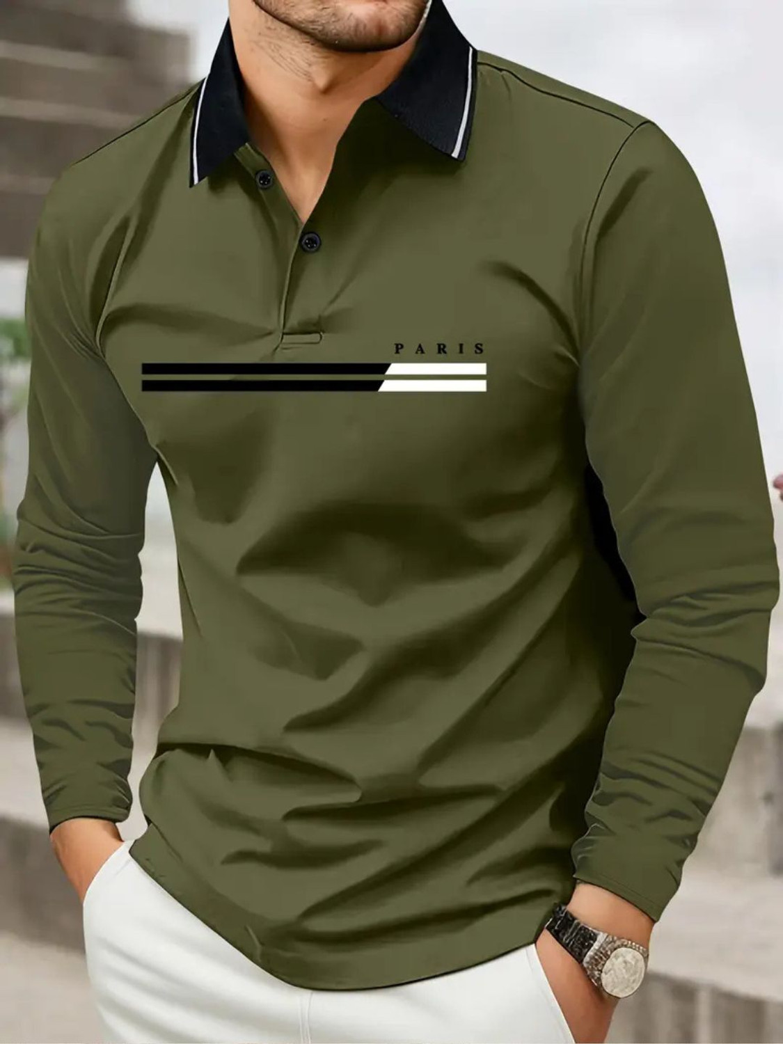 Image of TrendsTalk Printed Men Polo Neck Dark Green T-Shirt