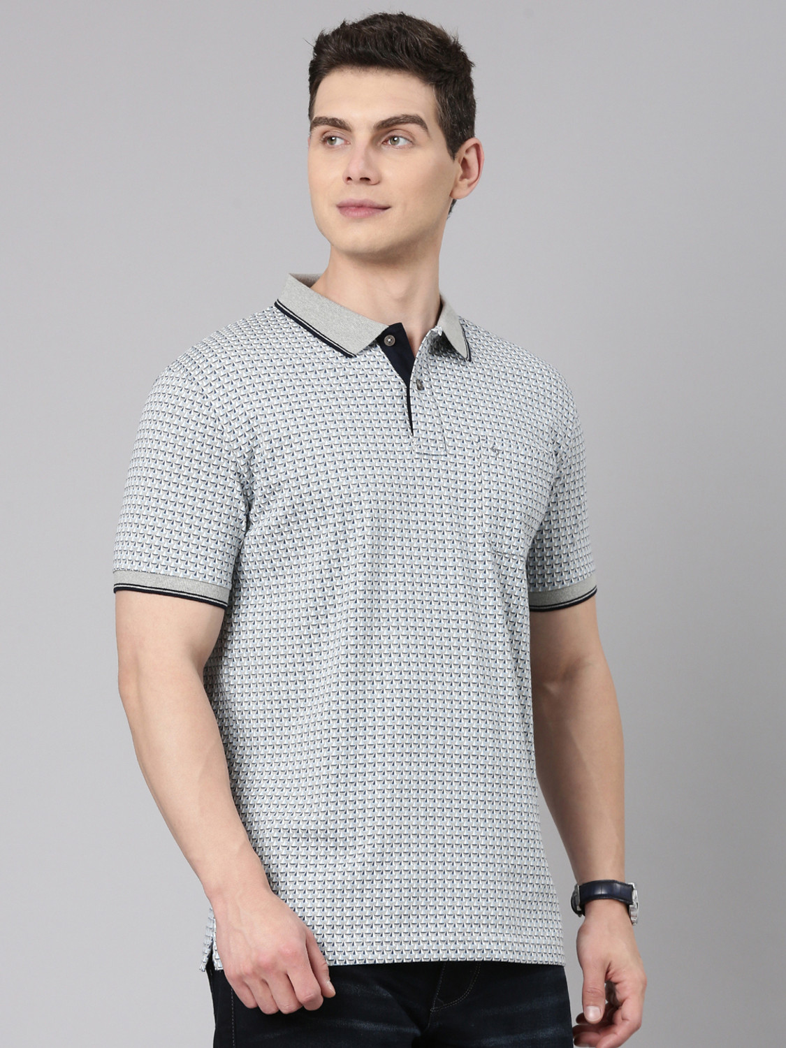 Image of Classic Polo Printed Men Polo Neck Grey T-Shirt