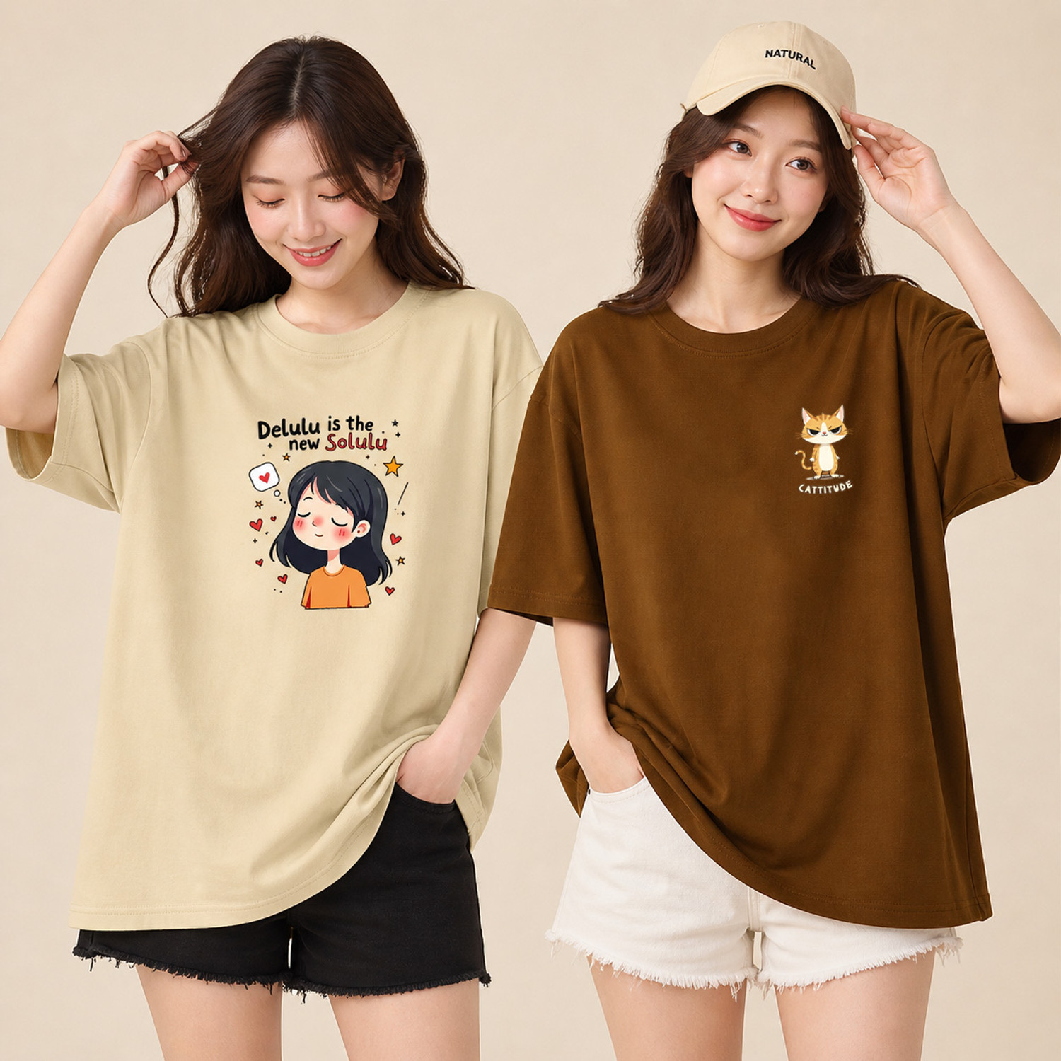 EZCLOTHING Graphic Print Women Round Neck Beige, Brown T-Shirt