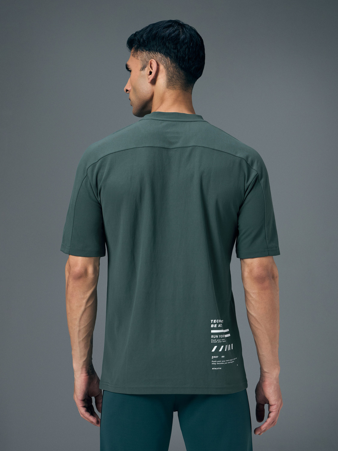 Image of TECHNOSPORT Sporty Men Round Neck Green T-Shirt