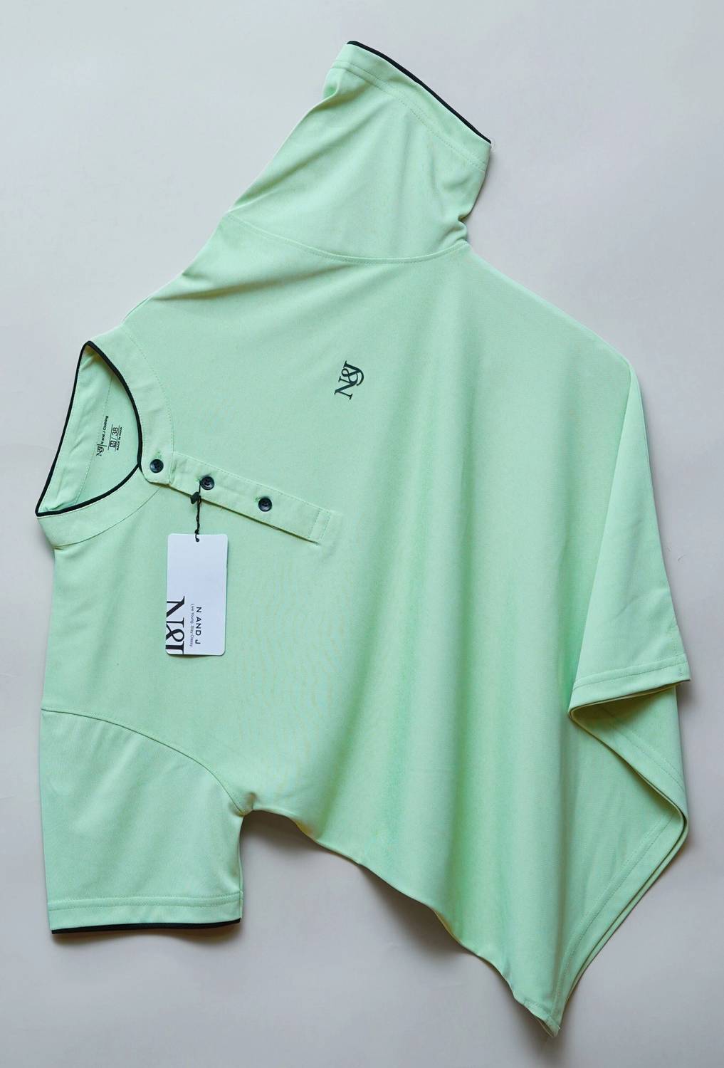 N AND J Men Solid Henley Neck Polycotton Light Green T-Shirt