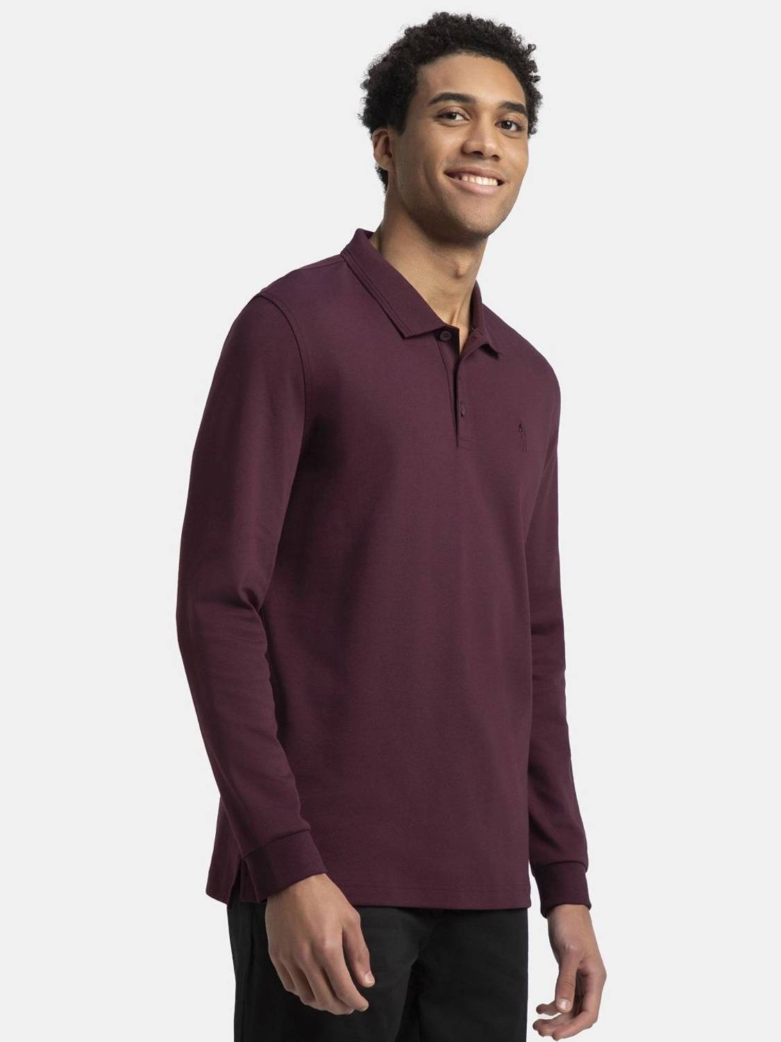 JOCKEY Men Maroon Polo Neck T-Shirt - Image 2