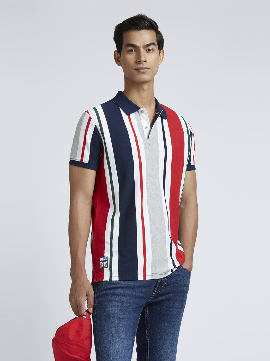 Image of Pepe Jeans Striped Men Polo Neck Red T-Shirt