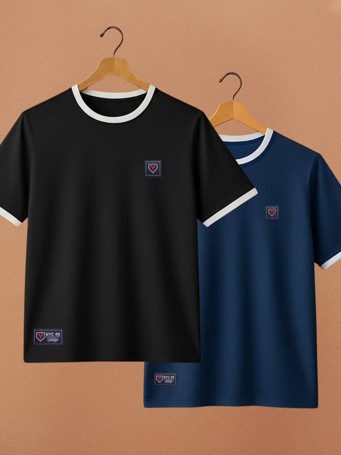 Yazole Men Black Navy Blue Round Neck T-Shirt Pack of 2 - Image 1