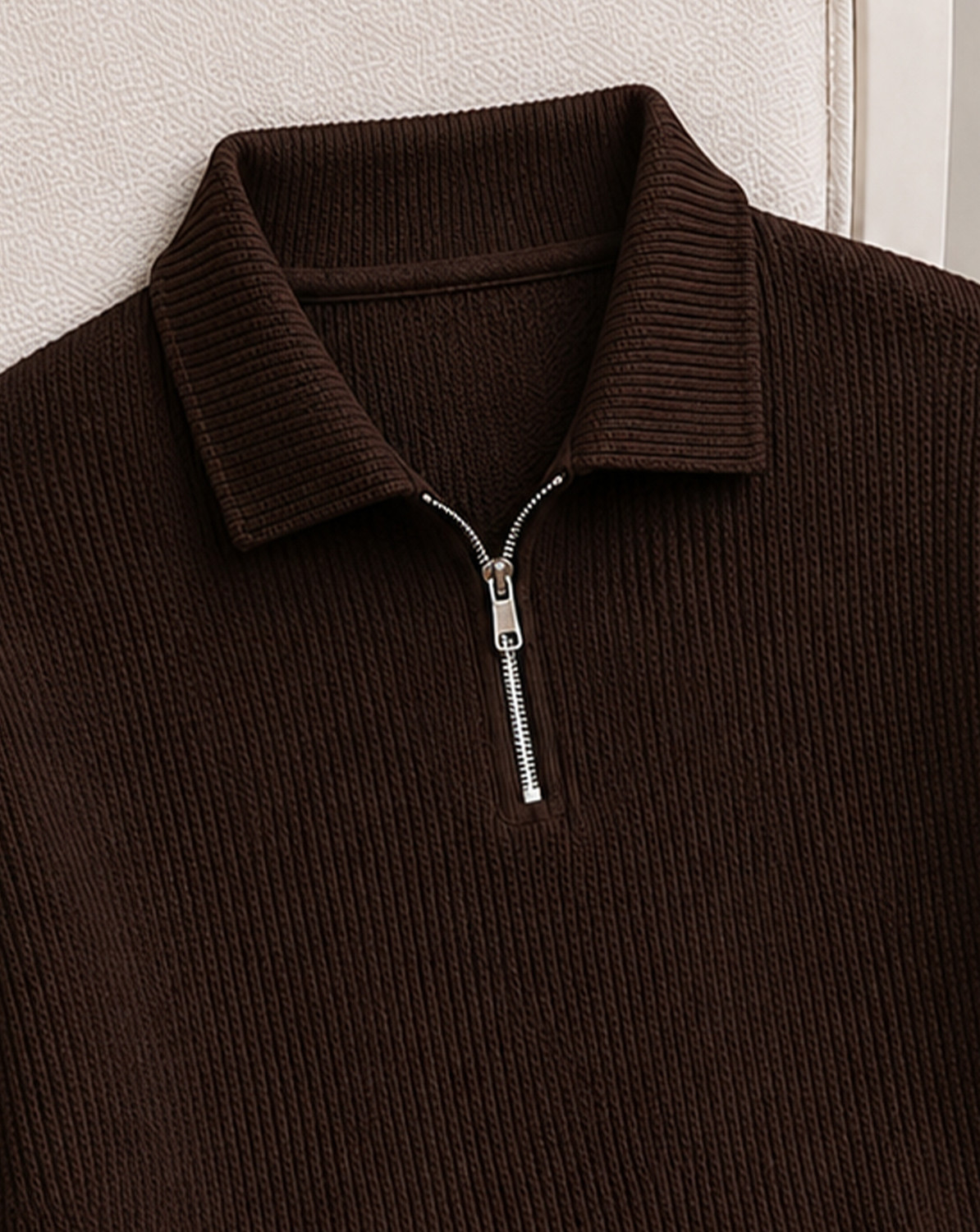 Image of METRONAUT Self Design Men Zip Neck Brown T-Shirt