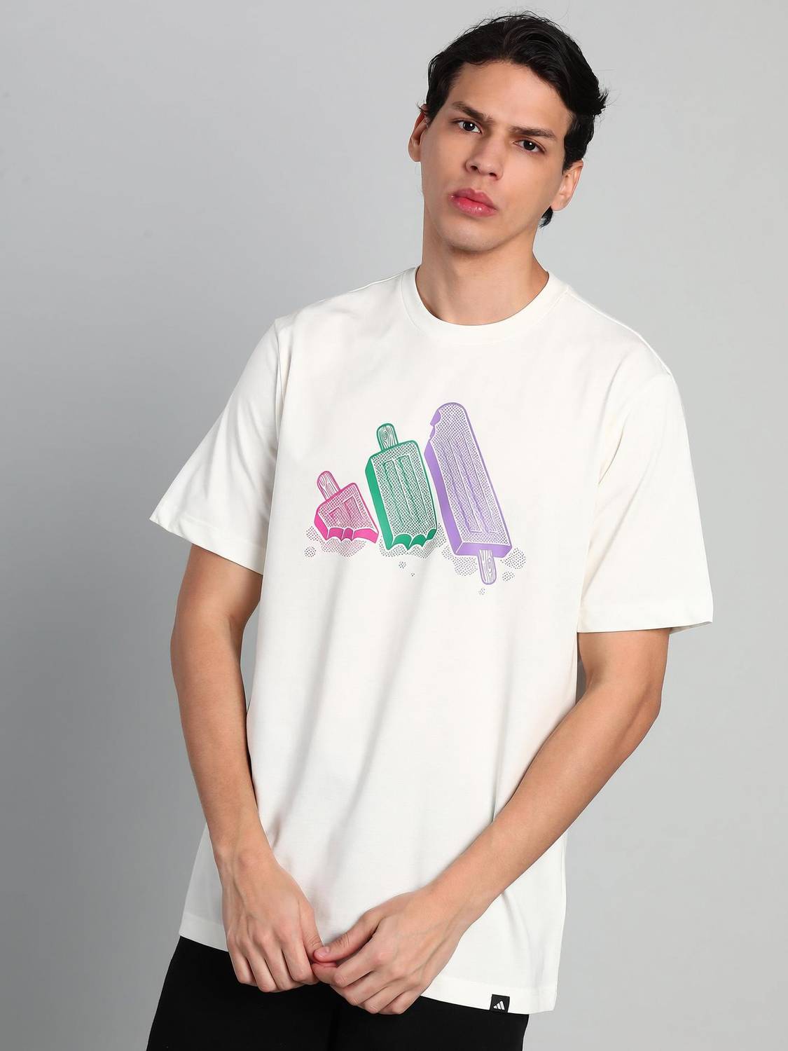 ADIDAS Graphic Print Men Round Neck White T-Shirt