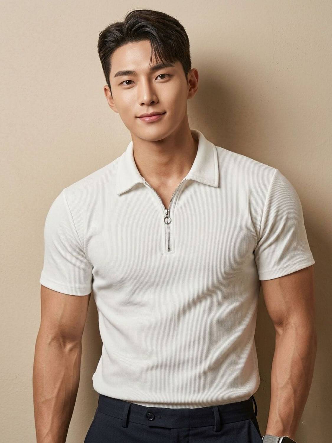 BANSII DHUN Solid Men Zip Neck White T-Shirt