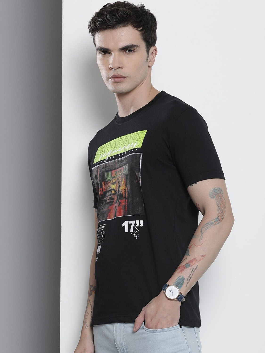 Image of The Indian Garage Co. Printed, Typography Men Round Neck Black T-Shirt