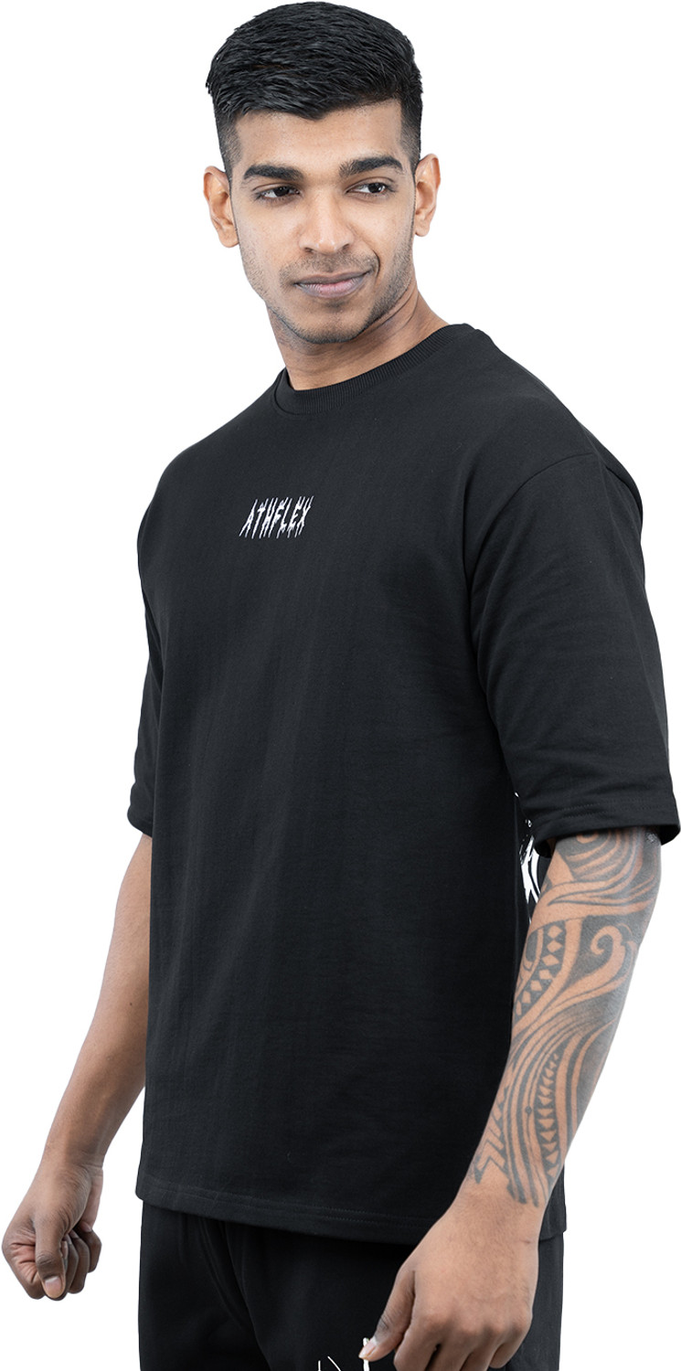 Image of Athflex Graphic Print Men Round Neck Black T-Shirt