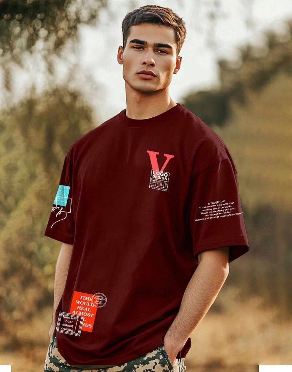 Image of FastColors Printed Men Round Neck Maroon T-Shirt