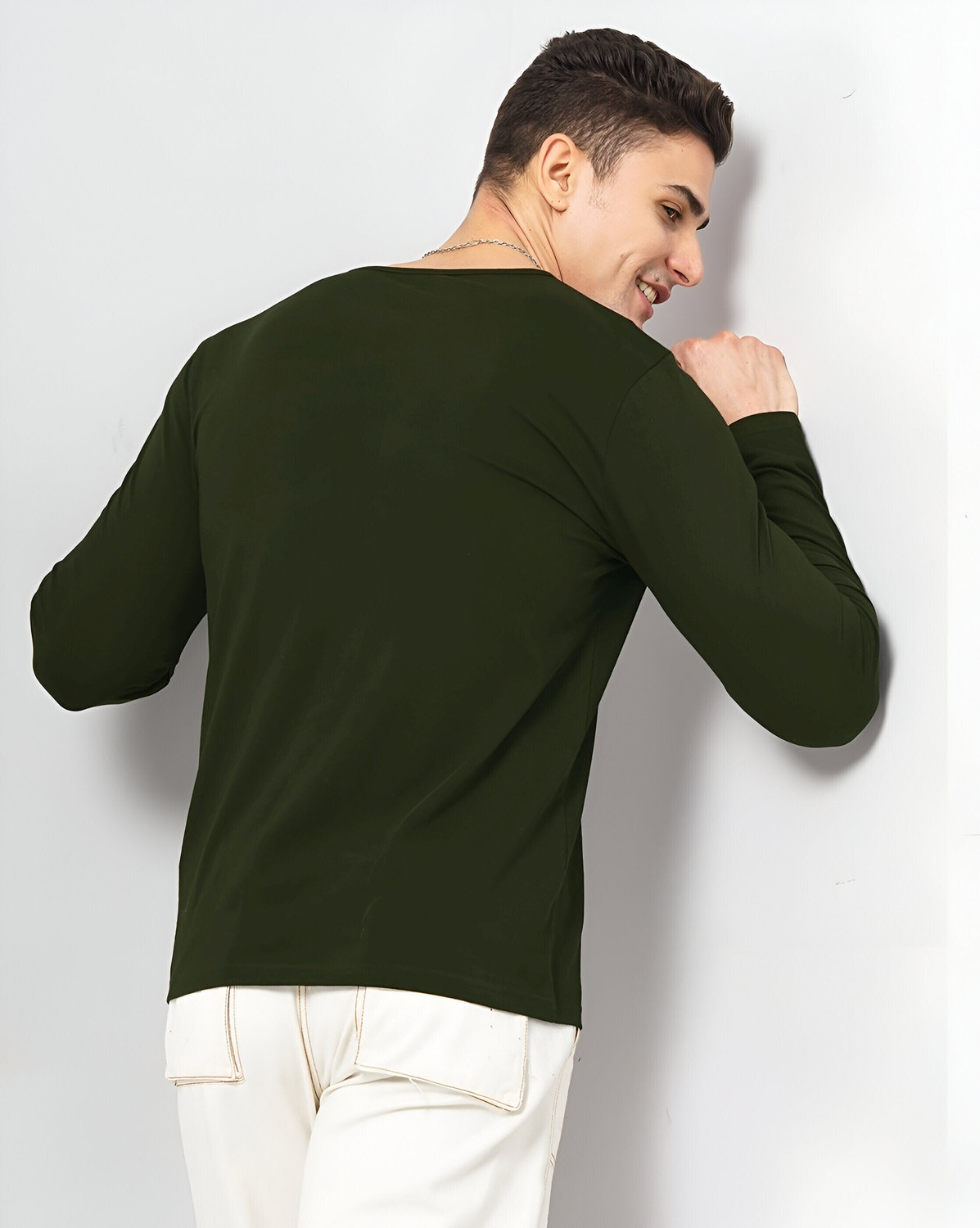 Image of LazyChunks Solid Men Henley Neck Dark Green T-Shirt