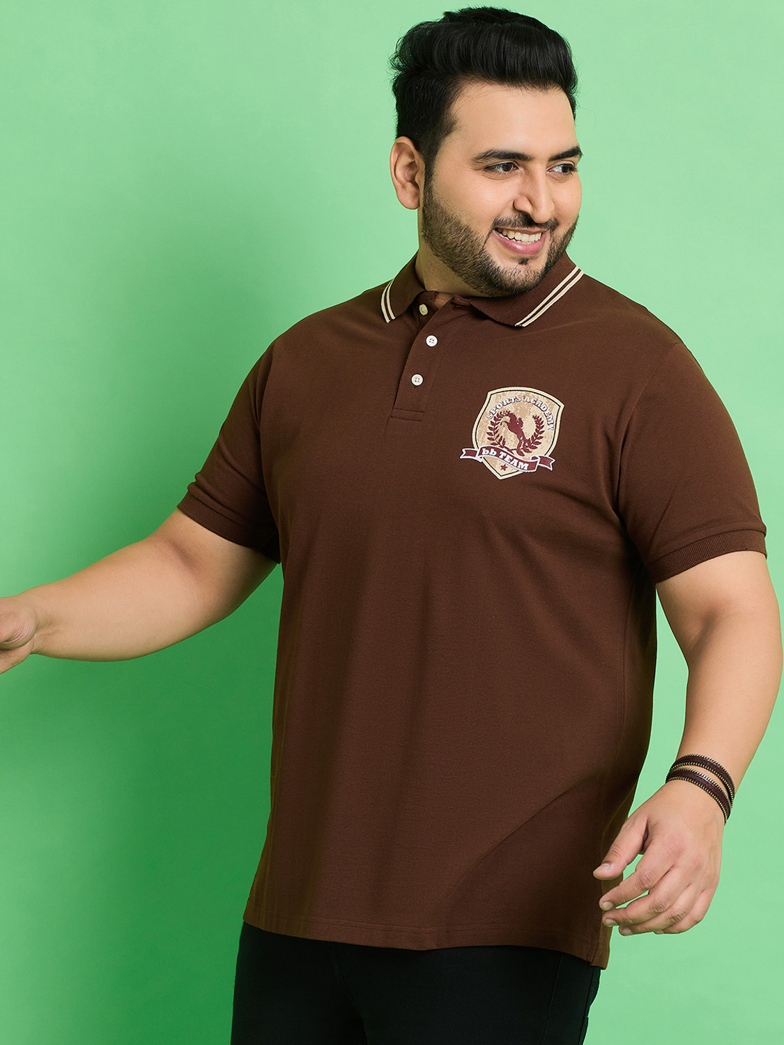 Image of bigbanana Printed Men Polo Neck Brown T-Shirt