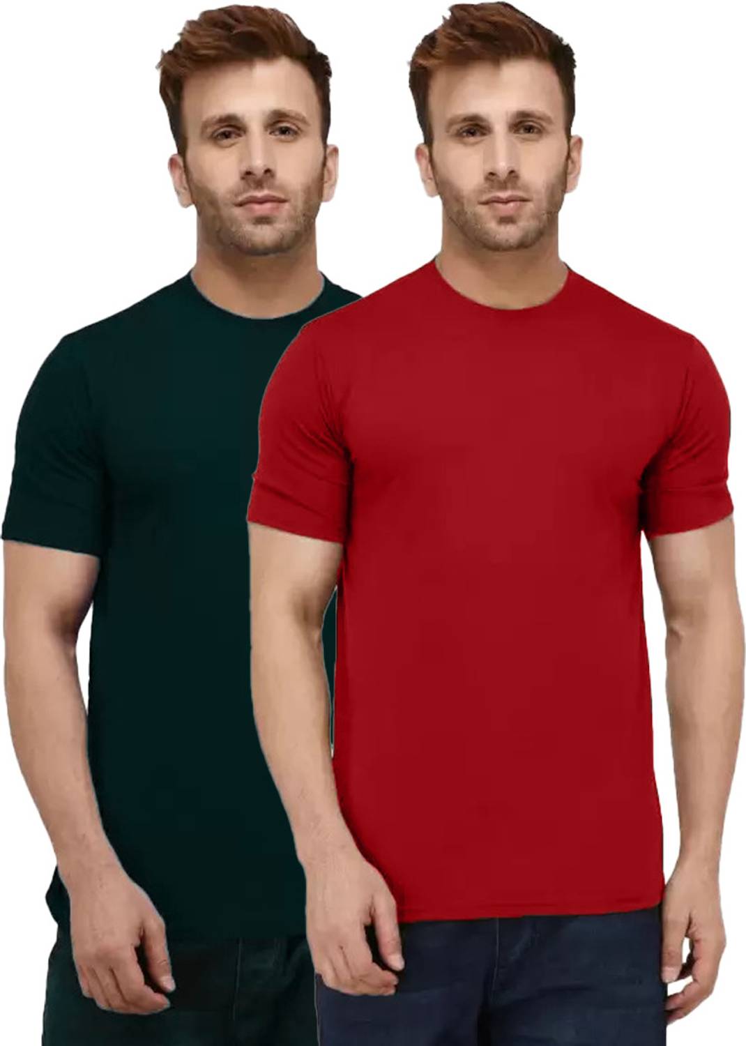 INKKR Pack of 2 Men Solid Round Neck Cotton Blend Multicolor T-Sh