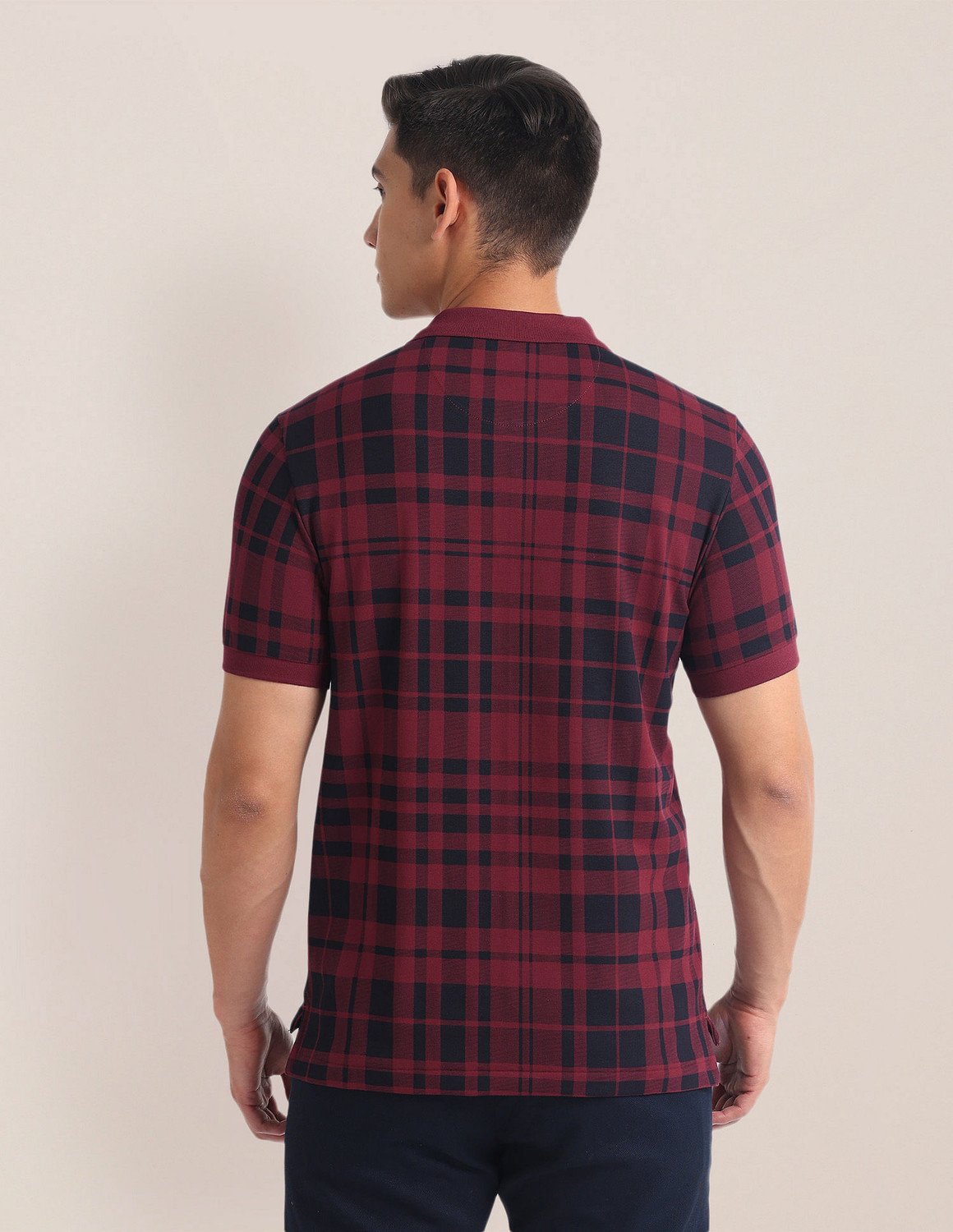 Image of U.S. POLO ASSN. Checkered Men Polo Neck Red T-Shirt