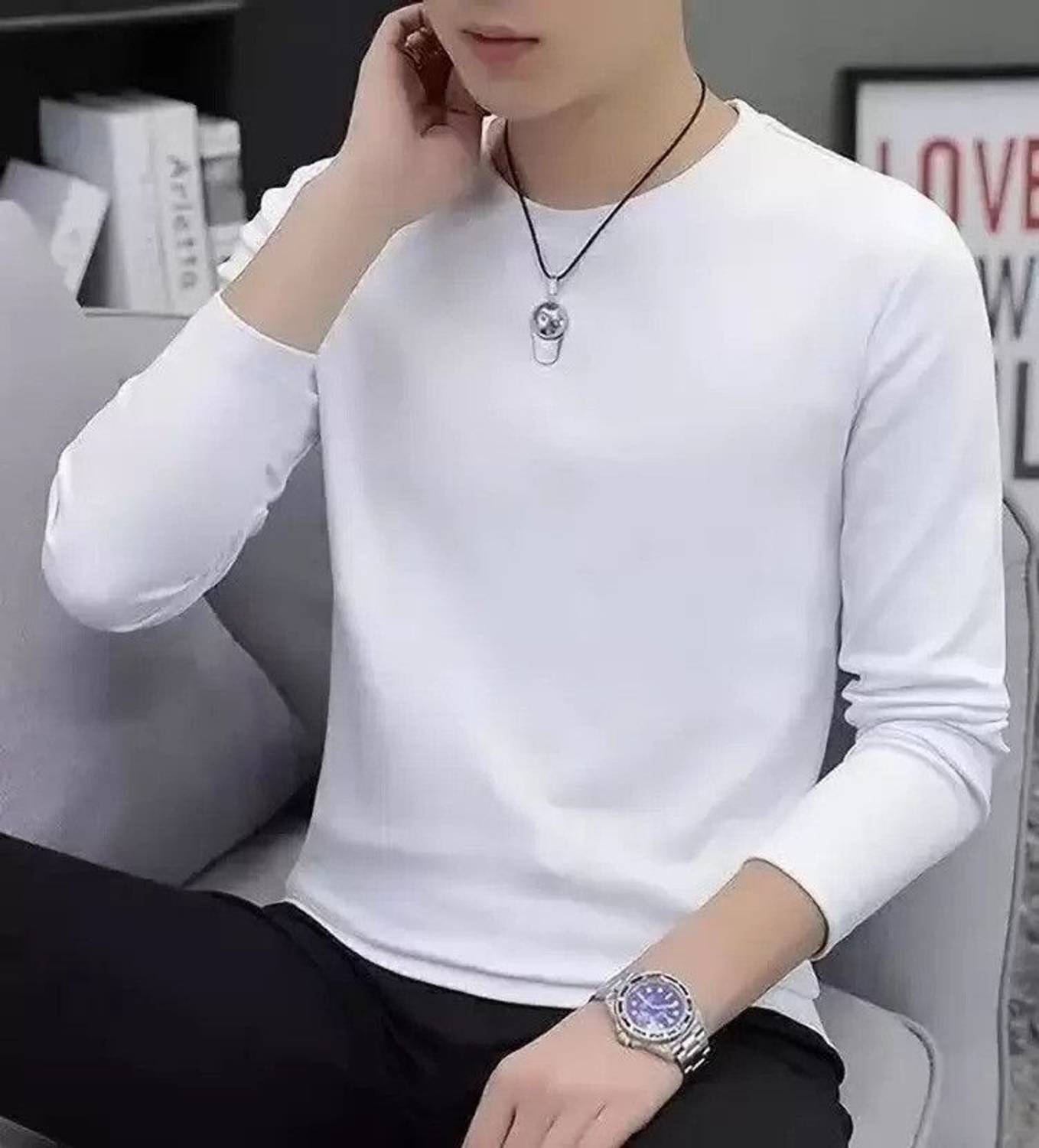 clickwell Men Solid Round Neck Polyester White T-Shirt