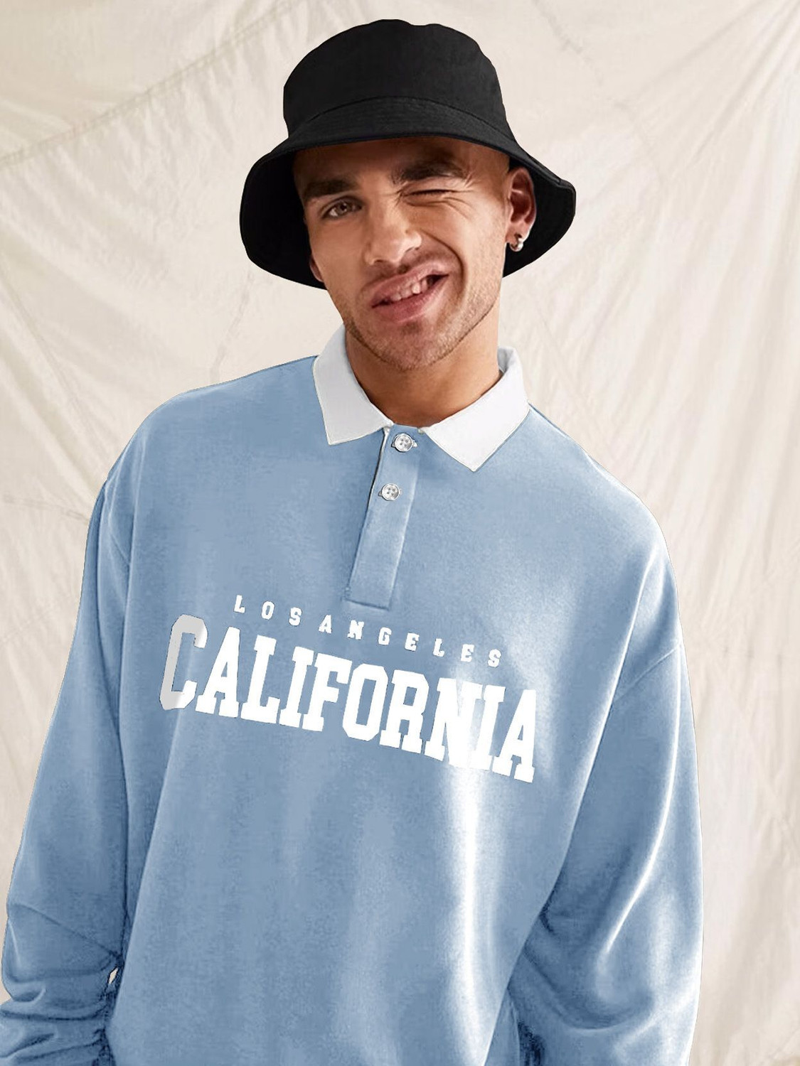 Image of EyeBogler Printed Men Polo Neck Blue T-Shirt