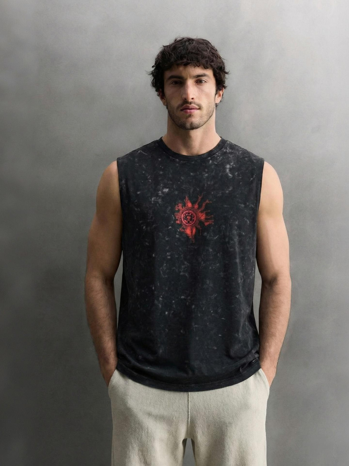 Image of Rhinocult Men Washed Round Neck Cotton Blend Black T-Shirt