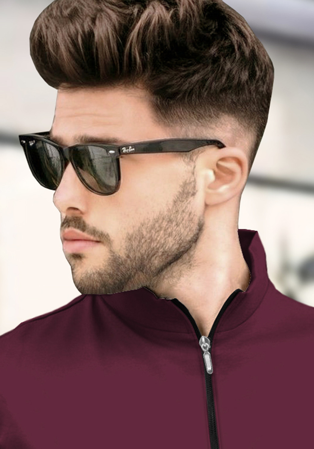 Image of TRIPR Solid Men Mandarin Collar Maroon T-Shirt