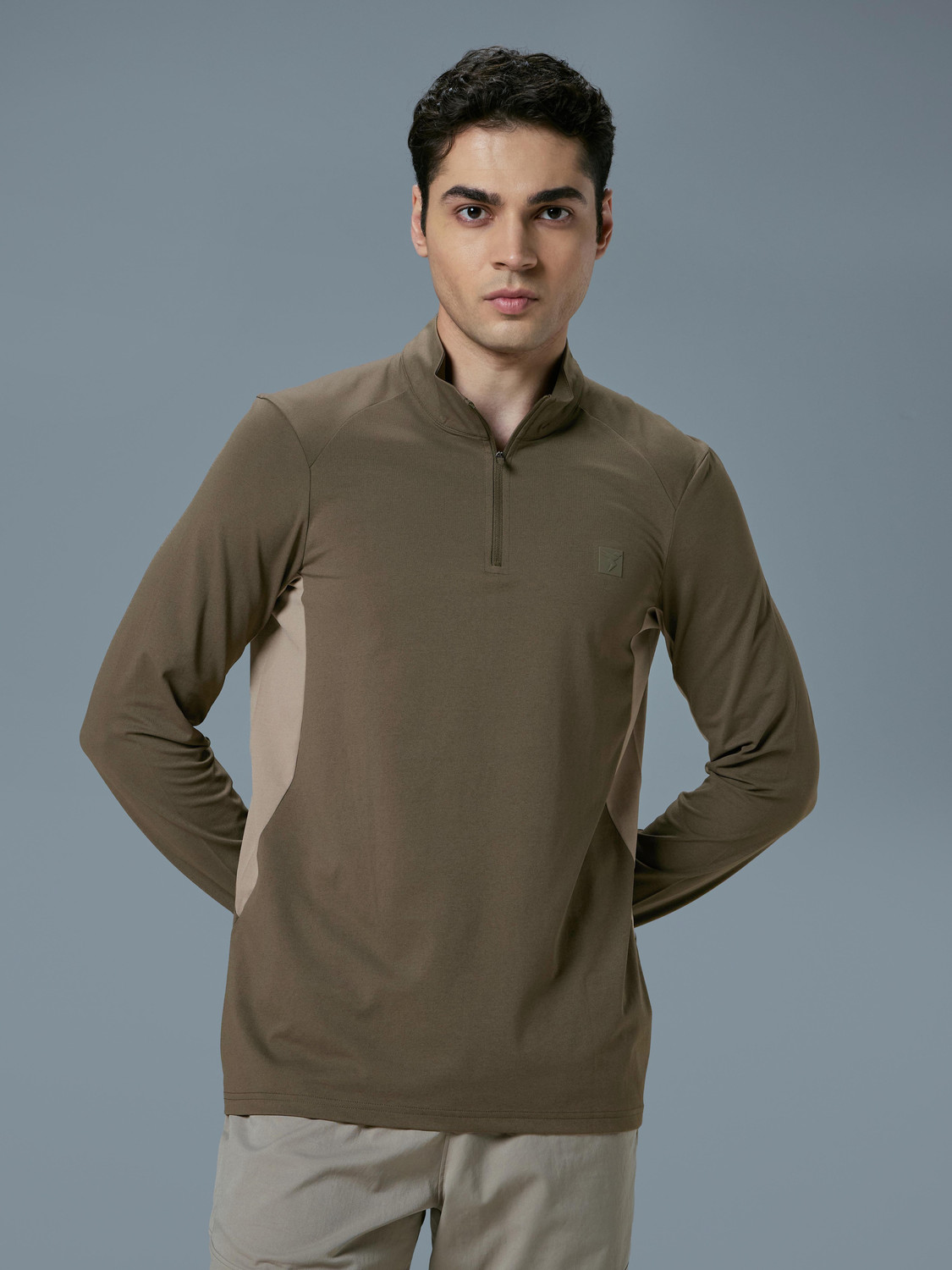 Image of TECHNOSPORT Sporty Men High Neck Brown T-Shirt