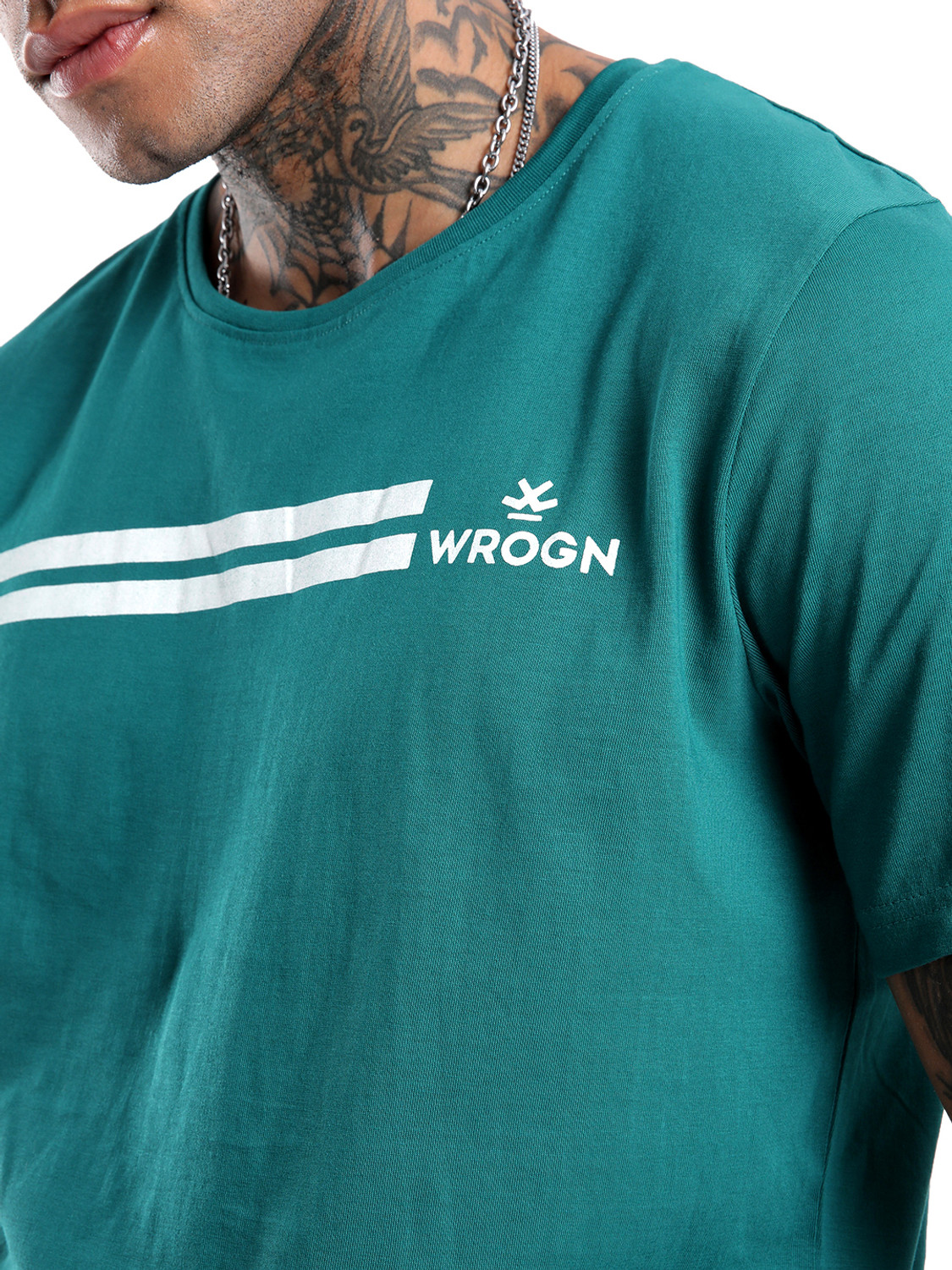 Image of WROGN Solid Men Crew Neck Blue T-Shirt