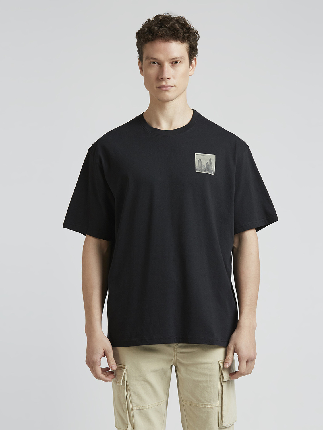 Image of Pepe Jeans Printed Men Crew Neck Black T-Shirt