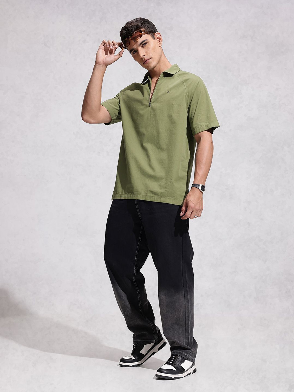 Image of WROGN Solid Men Polo Neck Green T-Shirt