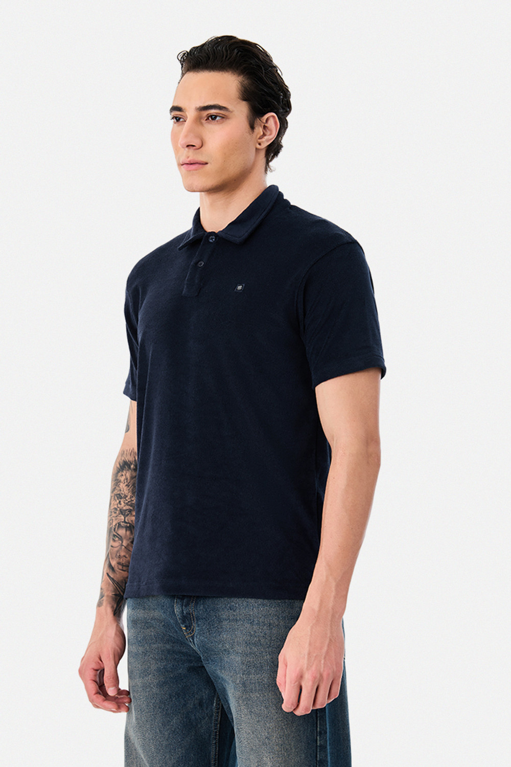 Image of Snitch Solid Men Polo Neck Navy Blue T-Shirt