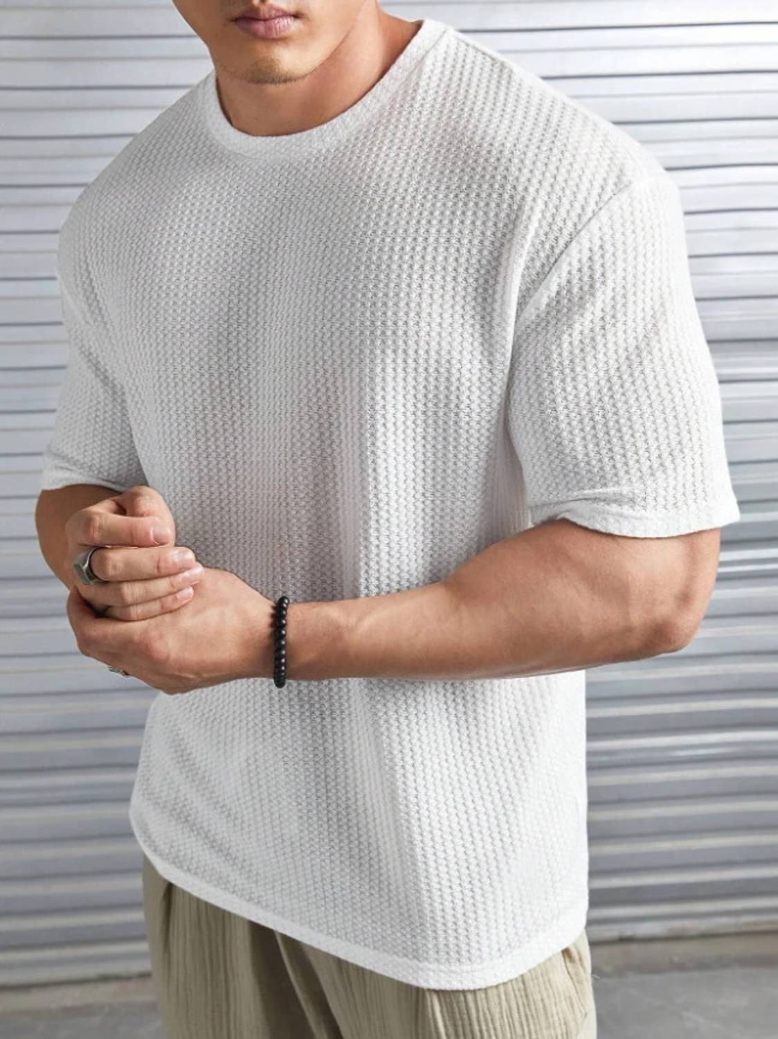 Madfrog Men Solid Round Neck Polyester White T-Shirt