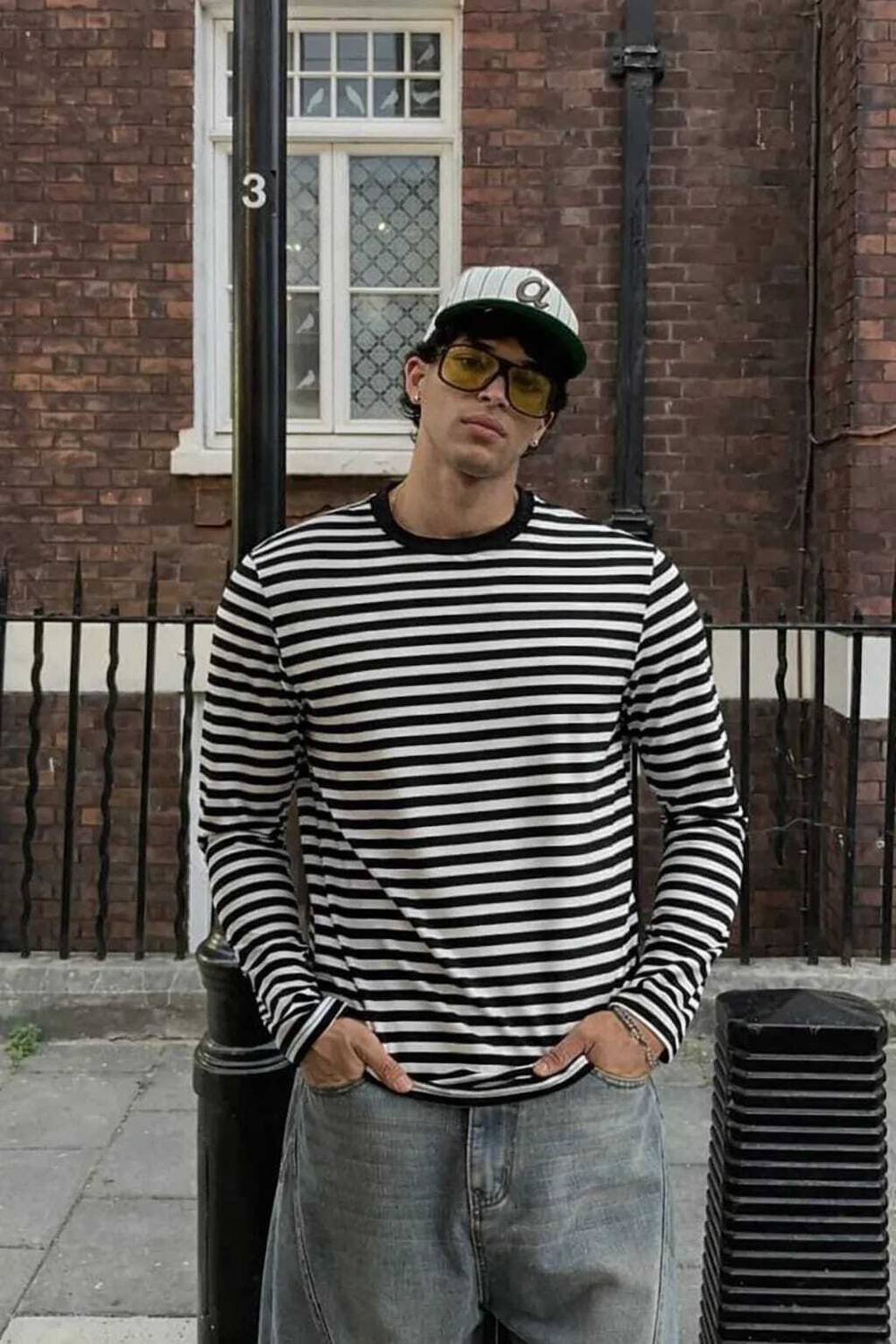 CottonCrest Striped Black, White Men's Round Neck T-Shirt - Image 1