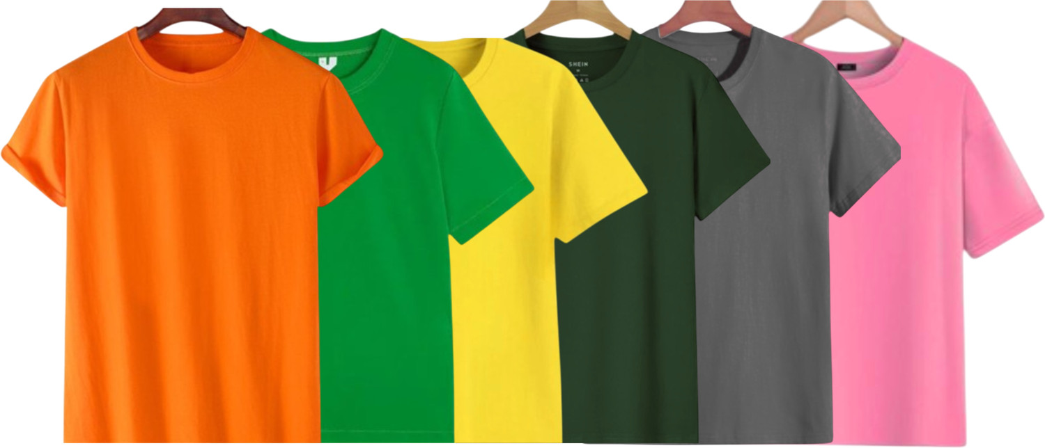 Image of TTFE Solid Men Round Neck Orange, Light Green, Yellow, Green, Silver, Pink T-Shirt
