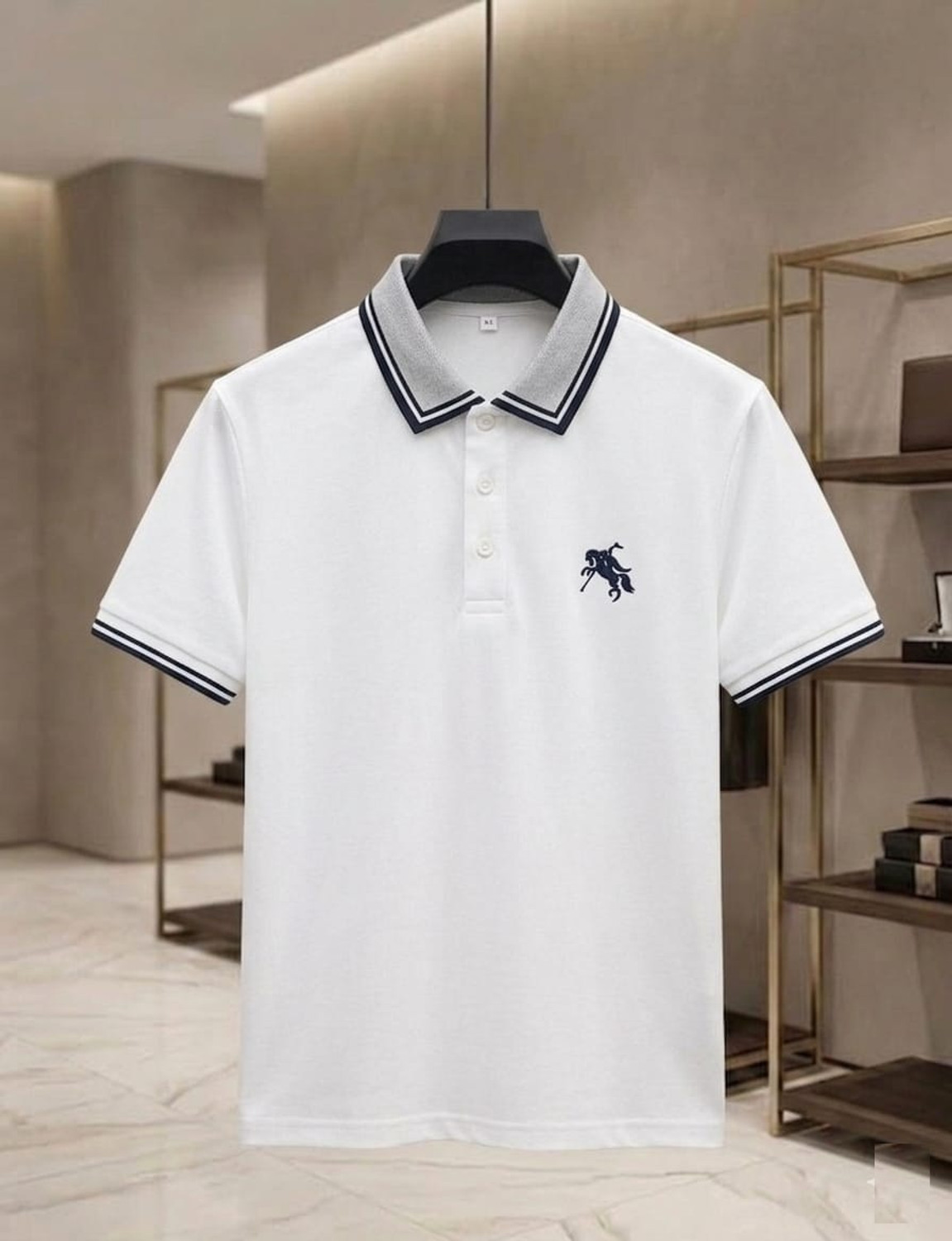 Image of DLooK Designer Solid Men Polo Neck White T-Shirt