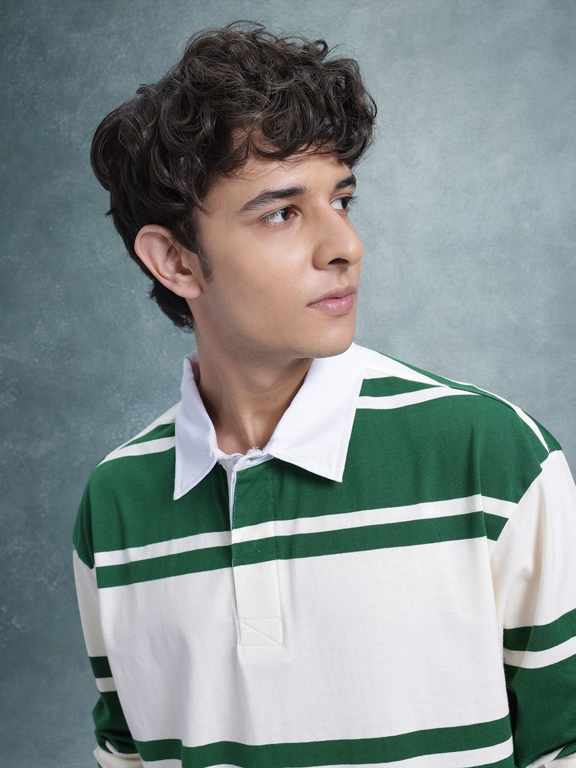 Image of Roadster Striped Men Polo Neck Green T-Shirt