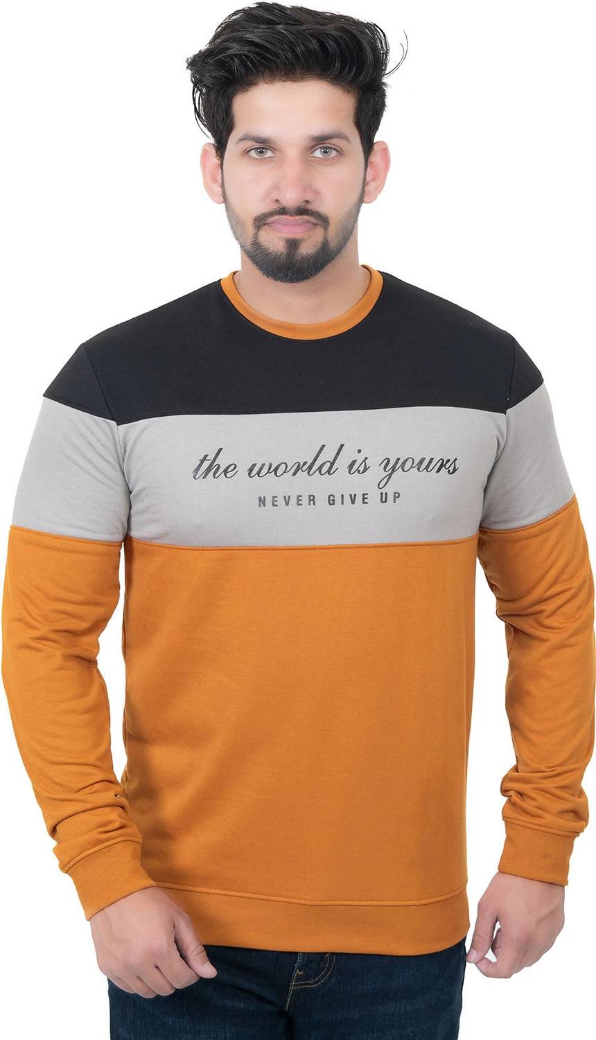 E-MAX Men Printed Round Neck Polyester Brown T-Shirt