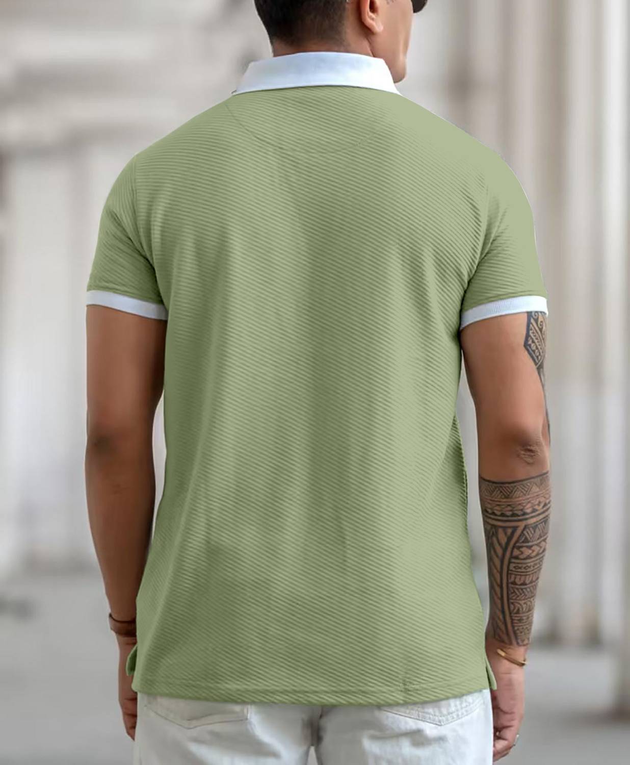 COMBRAIDED Men Polo Neck Light Green T-Shirt - Image 3