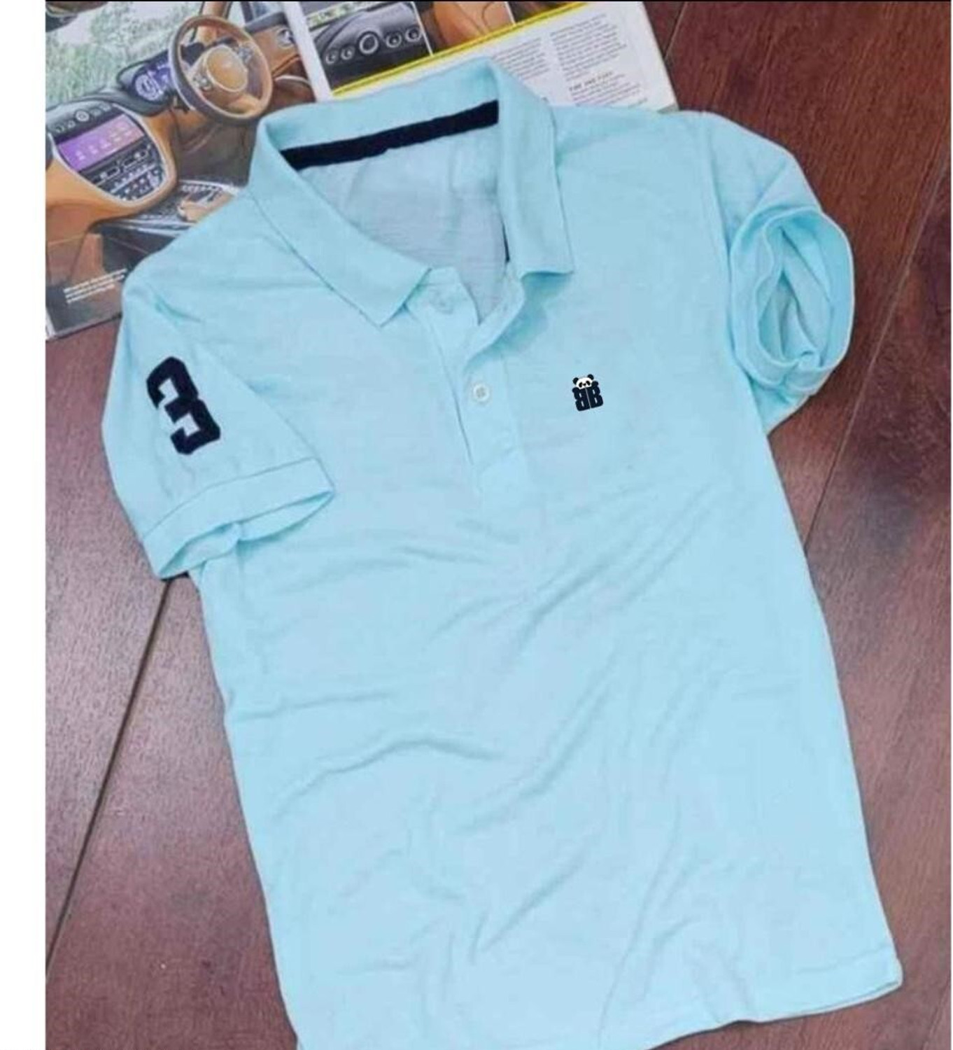Image of Bliss Bell Solid Men Polo Neck Navy Blue, Light Blue T-Shirt