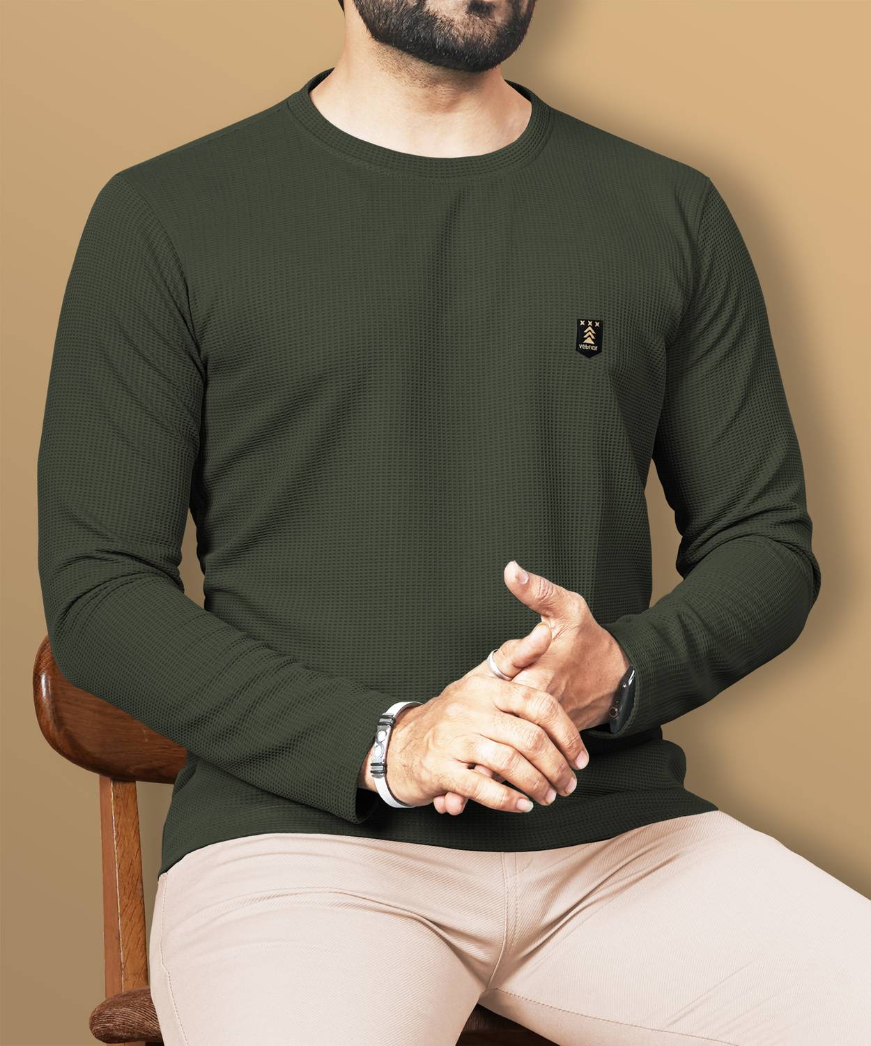 VeBNoR Men Self Design Round Neck Cotton Blend Dark Green T-Shirt